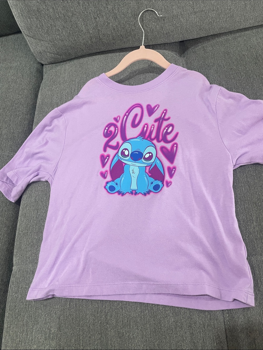 Old Navy Lavender Tee with Blue Cartoon Character and Pink Graphic